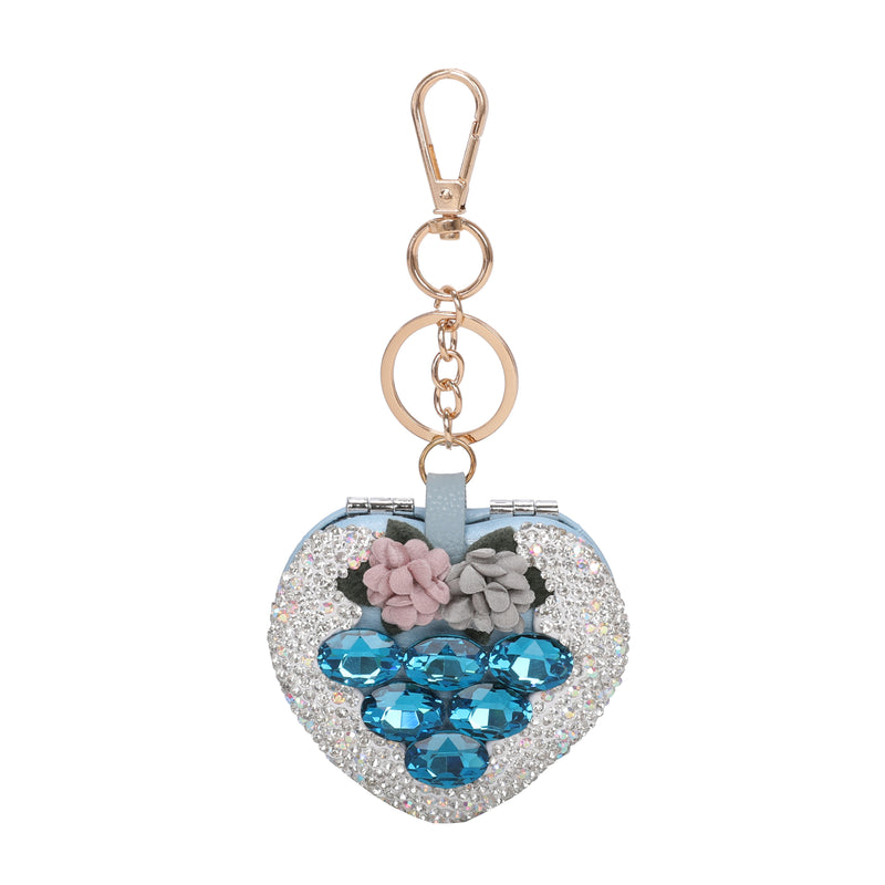 Floral Spark Heart Mirror Keychain & Purse Charm