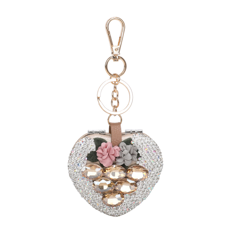 Floral Spark Heart Mirror Keychain & Purse Charm