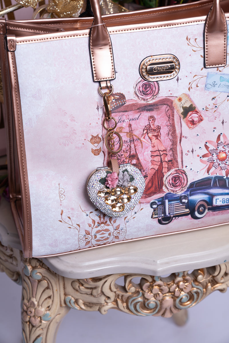 Floral Spark Heart Mirror Keychain & Purse Charm