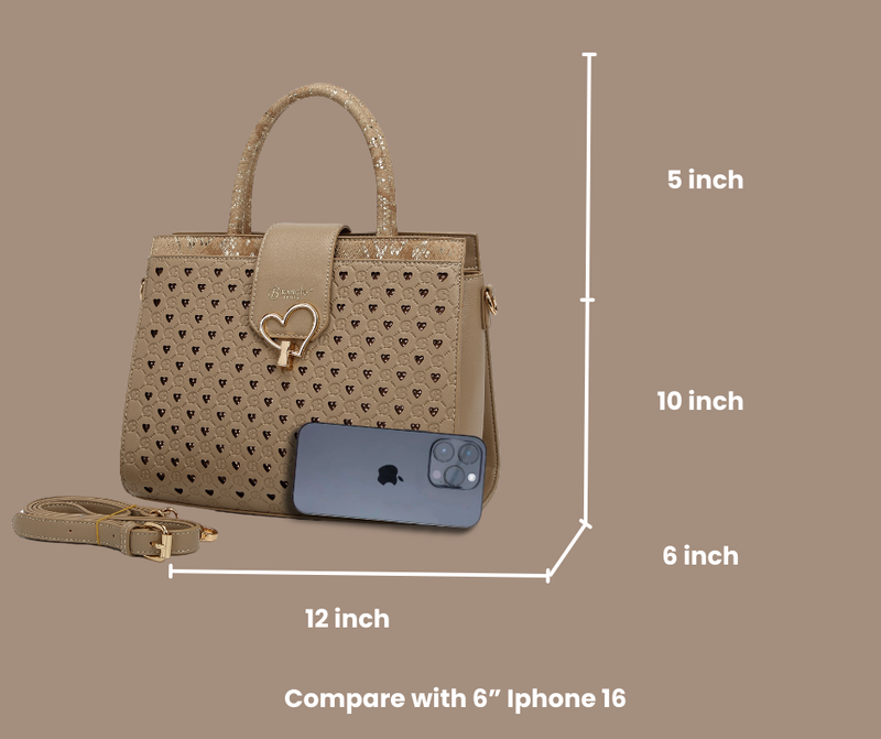 Brangio Chic Beige Heart-Patterned Tote Bag