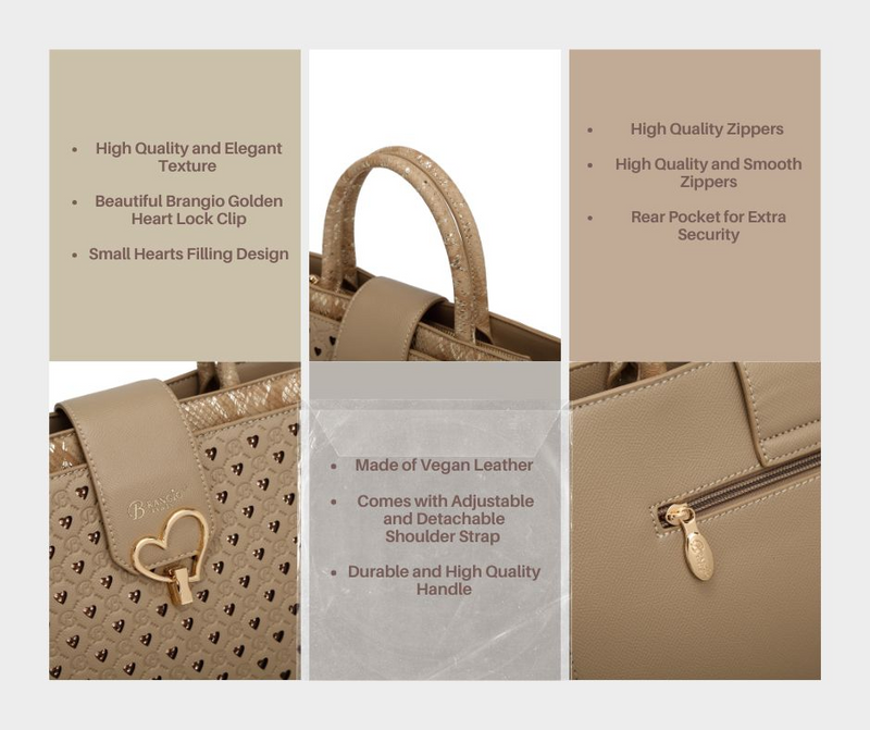 Brangio Chic Beige Heart-Patterned Tote Bag