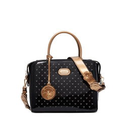 Brangio Glossy Handbag with Floral Accent