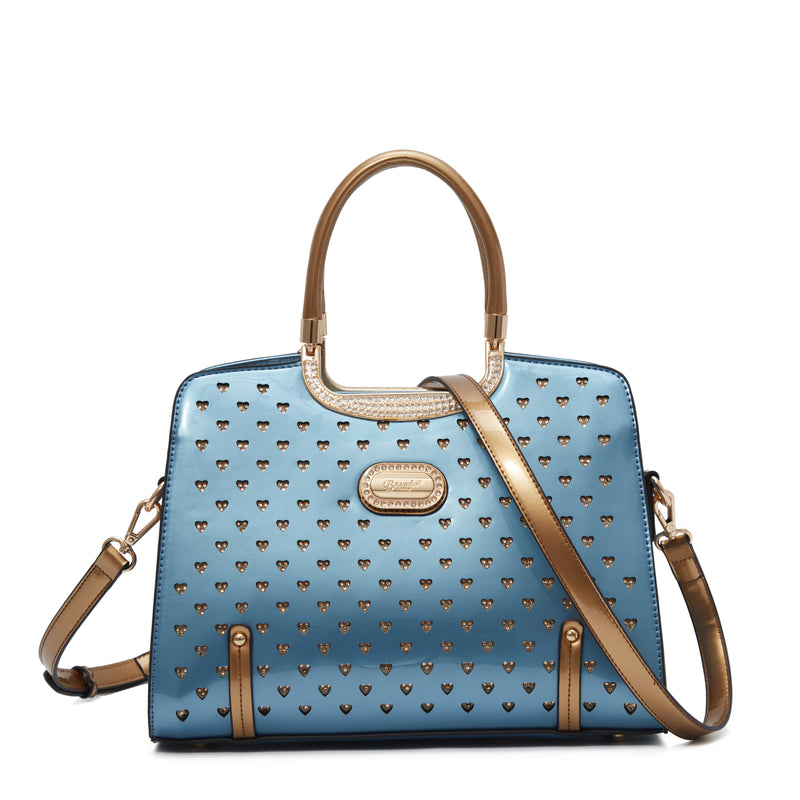 Brangio Glossy Handbag with Floral Accent