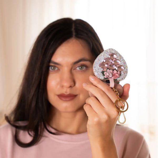 Floral Spark Heart Mirror Keychain & Purse Charm
