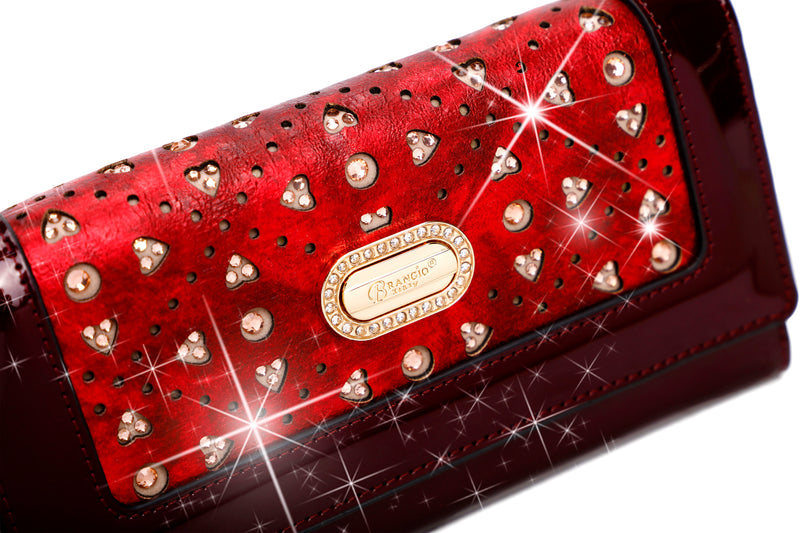 Sparkle of Hearts Envelope Shaped Womens Wallet with Phone Holder - Brangio Italy Co.