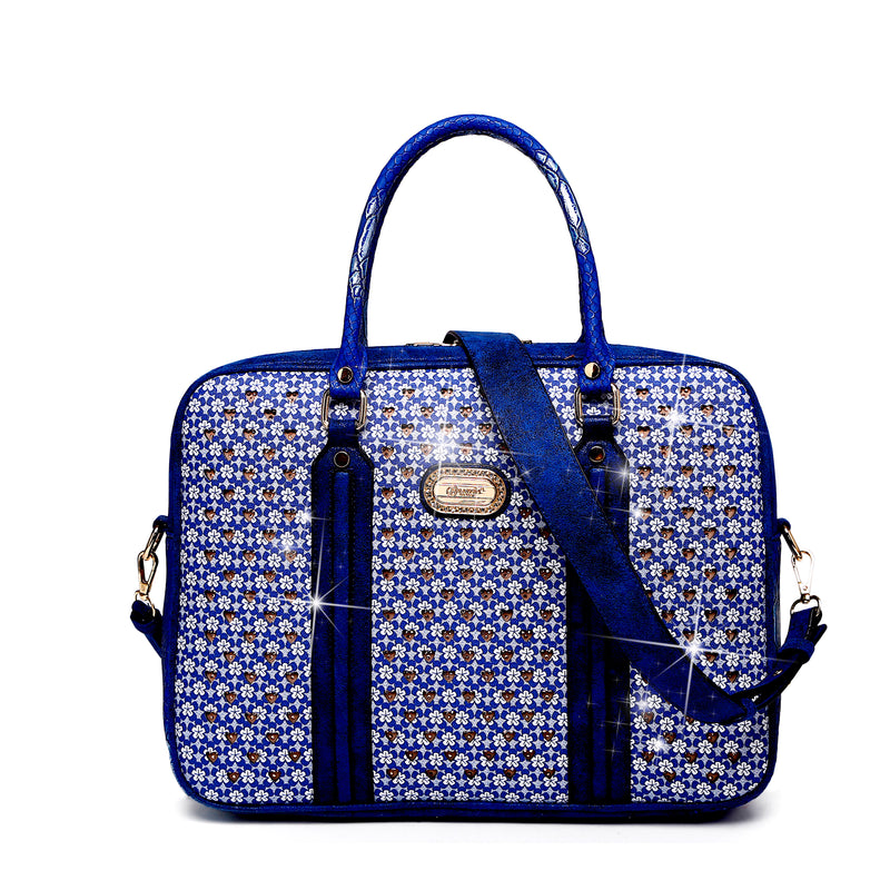 Brangio Italy Galaxy Crystal Designer Laptop Bag for Women Office Work Bag, Royal Blue