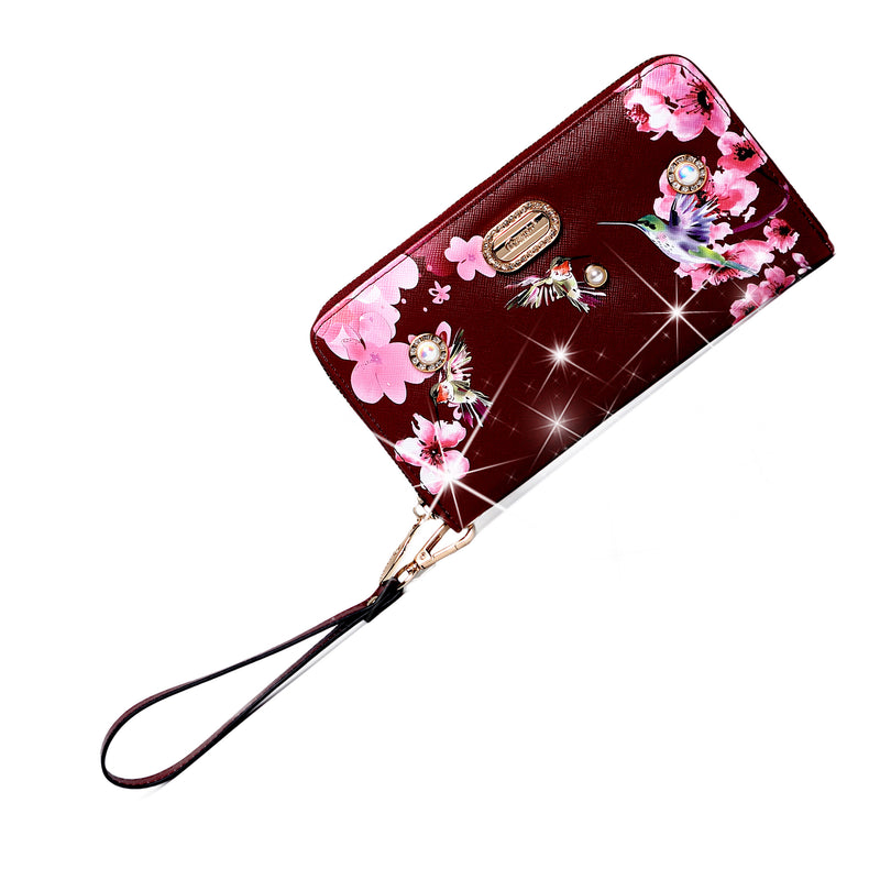 Hummingbird Bloom Vegan Leather Handle Bag + Wallet