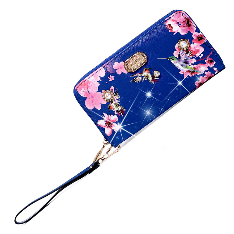 Hummingbird Bloom Vegan Leather Handle Bag + Wallet