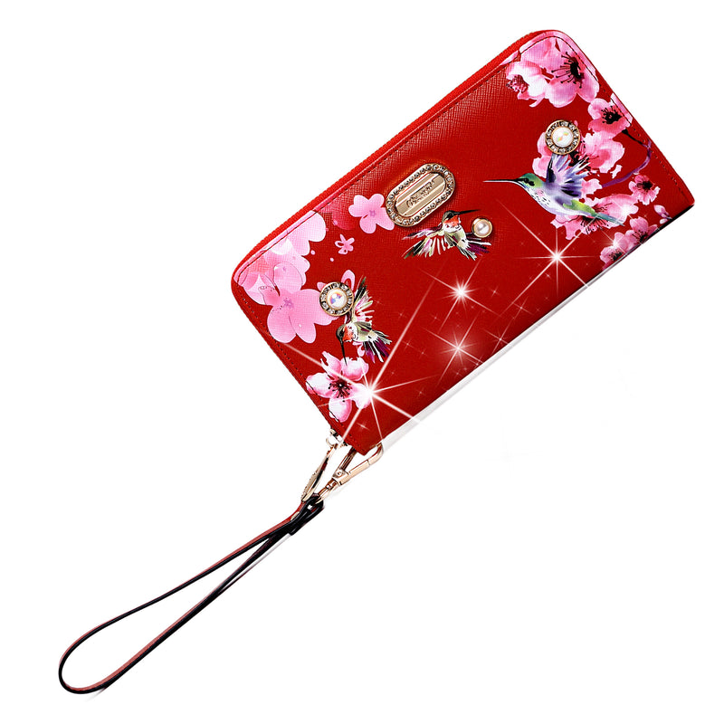 Hummingbird Bloom Vegan Leather Handle Bag + Wallet