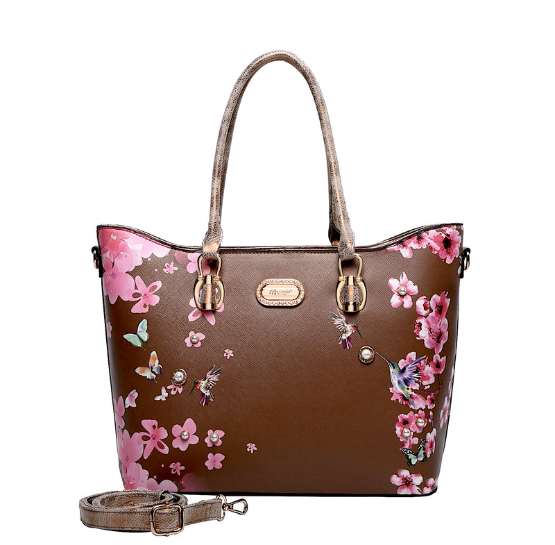 Hummingbird Bloom Vegan Leather Handle Bag + Wallet