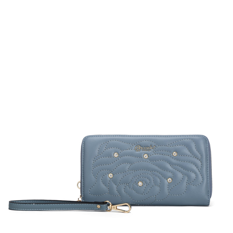Rosette 3d Crystal Vegan Leather Handbag + Wallet