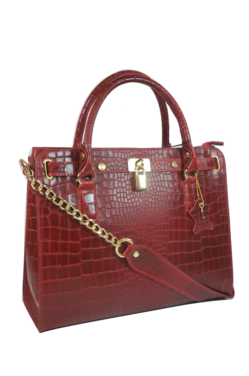 Italian Leather Tote with Brass Crystal Closure - Lisa Bag 97